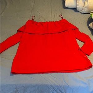 Red off the shoulder sweater